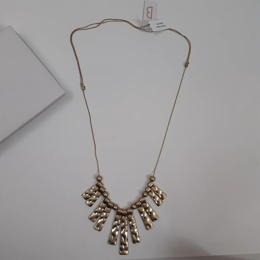 Hammered Gold-Tone Fan Bar Statement Necklace